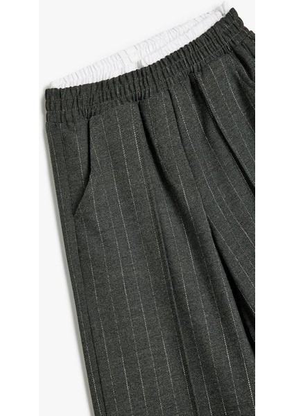 Kız Çocuk Beli Lastikli Çizgili Bol Paça Pantolon modelleri