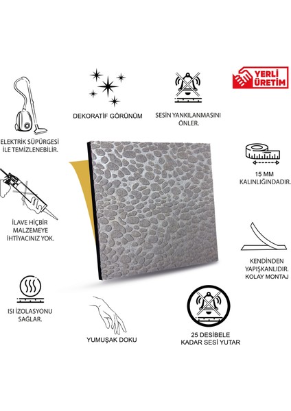 Gri Embos Keçe Ses ve Isı Yalıtım Paneli 40X40 cm