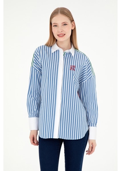 Kadın Koyu Mavi Gömlek Desenli 50291073-VR032