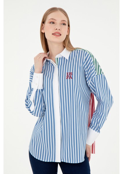 Kadın Koyu Mavi Gömlek Desenli 50291073-VR032 modelleri