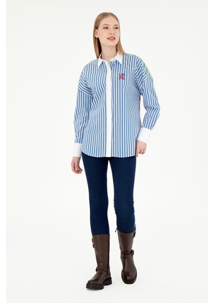 Kadın Koyu Mavi Gömlek Desenli 50291073-VR032 fırsatları