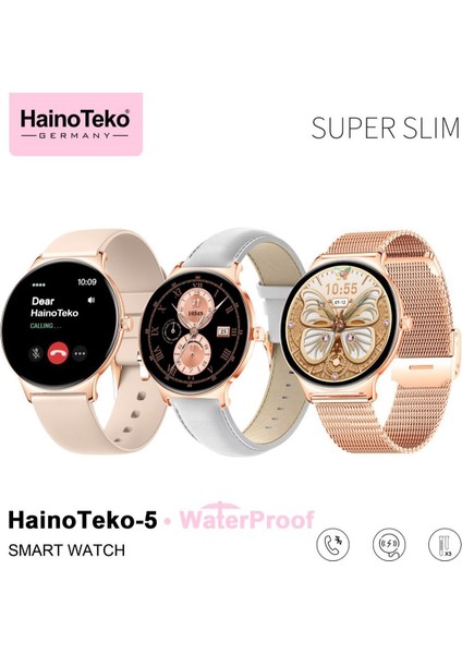 Watch Ultra 5 Amoled Ekran Super Slim Tasarım Waterproof 3 Kordonlu Akıllı Saat Gold Rose