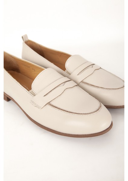 Br 04037 Gerçek Deri Kadın Loafer Bej