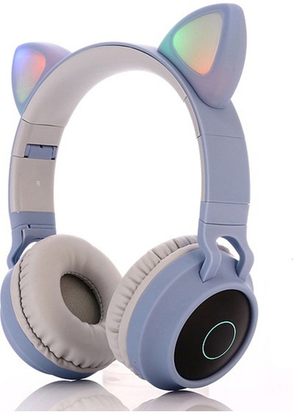 Sevimli Kedi Kulak Çocuklar Kadınlar Bluetooth 5.0 Kulaklık Katlanabilir Kulak Içi Stereo Kablosuz Kulaklık LED Işık-Açık Mor (Yurt Dışından)