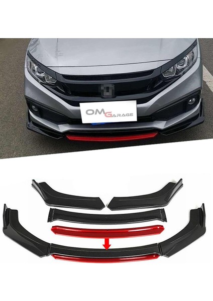 Vw Jetta 2005-2010 Kırmızı Şeritli Ön Ek Ön Lip Piona Black 4 Prç