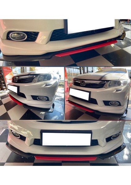 Vw Jetta 2005-2010 Kırmızı Şeritli Ön Ek Ön Lip Piona Black 4 Prç