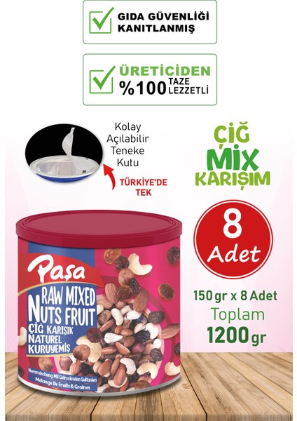 Çiğ Karışık Naturel Kuruyemiş Teneke Kutu 150 gr x 8 Adet