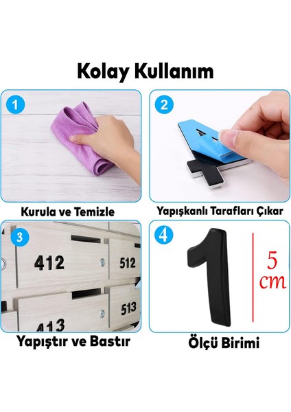 Kapı Numarası Yapışkanlı Küçük Boy 50 mm 5 cm Numara 1 Rakam Bir Sayısı Siyah Renk Numaralar 1 Adet