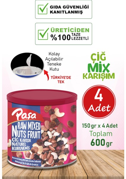 Çiğ Karışık Naturel Kuruyemiş Teneke Kutu 150 gr x 4 Adet