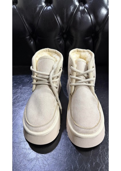 Yüksek Taban Bej Rengi Bağlamalı Içi Tüylü Kışlık Bot fırsatları