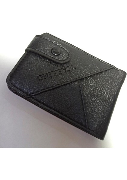 Suni Deri Yan Oval Patlı Dış Üçgen 20 Kartlık Kredi Kart Cüzdanı 10 cm x 8 cm