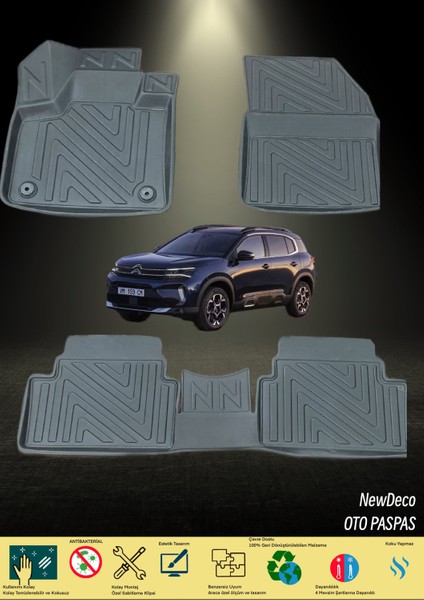 NewDeco Citroen C5 Aircross 2022 ve Sonrası Için 5,5d Carbon Style Havuzlu Paspas - Tpe Malzeme