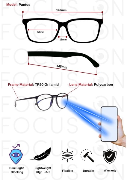 Pantos Mat Siyah Unisex Mavi Işık Filtreli Ekran Gözlüğü modelleri