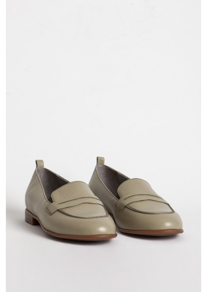 Br 04037 Gerçek Deri Kadın Loafer Yeşil