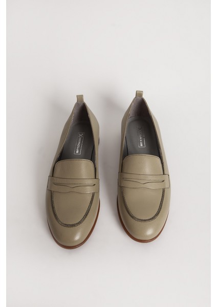 Br 04037 Gerçek Deri Kadın Loafer Yeşil