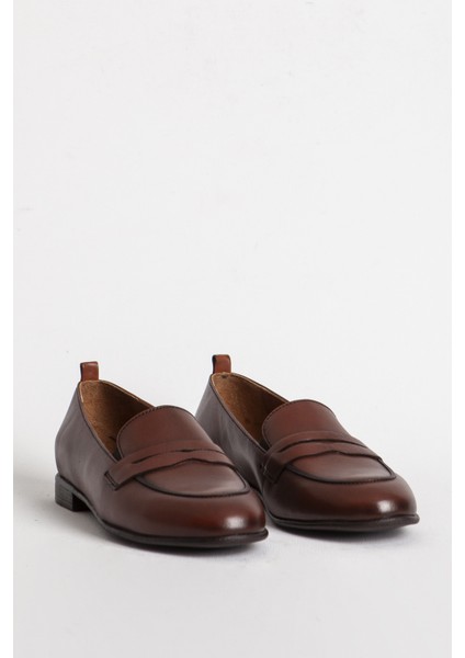 Br 04037 Gerçek Deri Kadın Loafer Taba