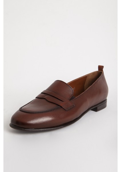Br 04037 Gerçek Deri Kadın Loafer Taba