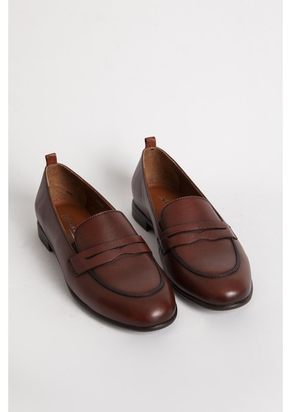 Br 04037 Gerçek Deri Kadın Loafer Taba