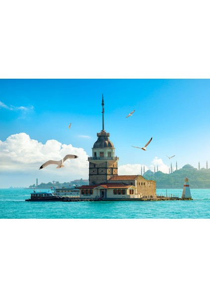 Manzara Kız Kulesi ve Martılar Kanvas Tablo