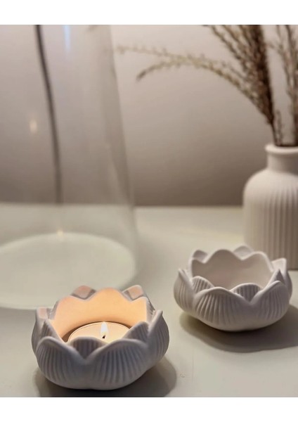 Modern Dekoratif Ikili Lotus Tealight Mumluk