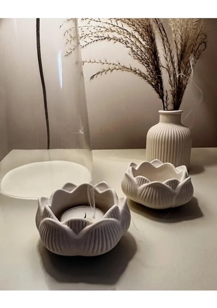 Modern Dekoratif Ikili Lotus Tealight Mumluk