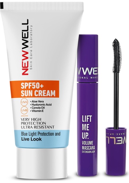 New Well lift Me Up Volume Mascara 8 ml + Güneş Kremi Yüksek Koruma Spf 50+ Aloe Vera