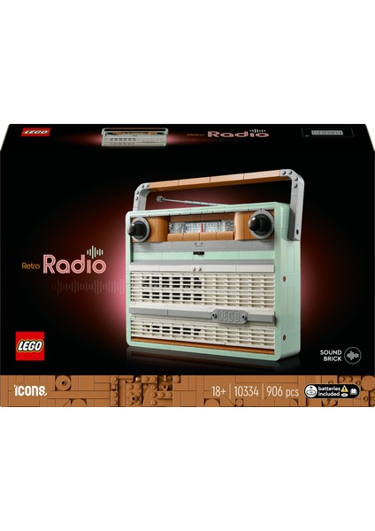 ® Icons Retro Radyo 10334 - Vintage Transistörlü Radyo Meraklısı Yetişkinler için Müzik Temalı Dekoratif Model Yapım Seti (906 Parça)