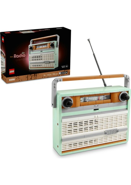 ® Icons Retro Radyo 10334 - Vintage Transistörlü Radyo Meraklısı Yetişkinler için Müzik Temalı Dekoratif Model Yapım Seti (906 Parça)