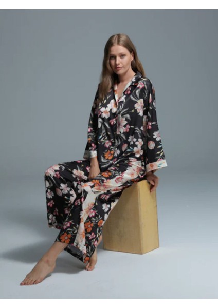 Saten Pijama Takım Gömlek Pantolon 2'li Set LP1415