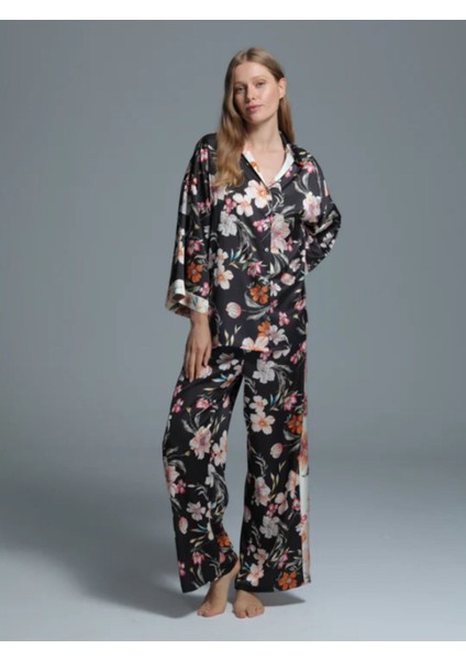 Saten Pijama Takım Gömlek Pantolon 2'li Set LP1415
