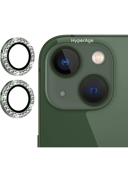 Iphone 11-12-12 Mini Uyumlu Taşlı 3D Kamera Lens Koruyucu Yeşil [2'li Set]