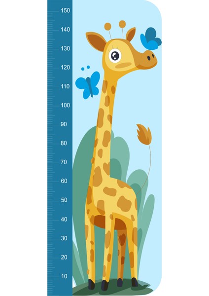 Sevimli Zürafa Boy Ölçme Cetveli Çocuk Odası Duvar Sticker