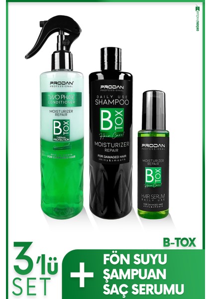 B-Tox Fön Suyu 400ML, Şampuan 400ML ve Saç Serumu 100ML | Yenileyici ve Onarıcı 3'lü Saç Bakım Seti
