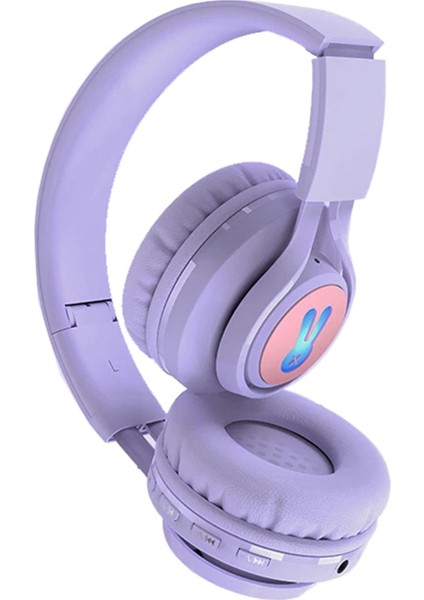 BT06+KATLANIR Kulak Üstü Kulaklık Sevimli Kablosuz Bluetooth Mikrofonlu Çocuk Kulaklığı LED Açık Mor (Yurt Dışından)