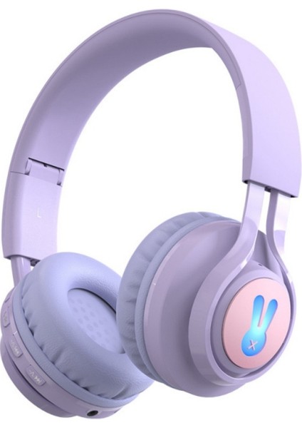 BT06+KATLANIR Kulak Üstü Kulaklık Sevimli Kablosuz Bluetooth Mikrofonlu Çocuk Kulaklığı LED Açık Mor (Yurt Dışından)