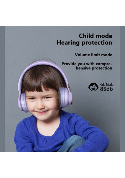BT06+KATLANIR Kulak Üstü Kulaklık Sevimli Kablosuz Bluetooth Mikrofonlu Çocuk Kulaklığı LED Açık Mor (Yurt Dışından)