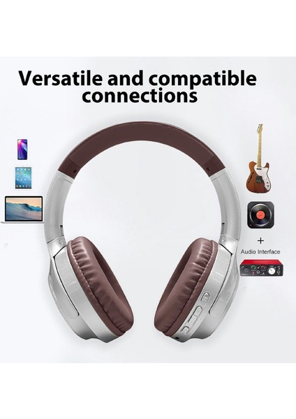 AKZ-16B Kulak Üstü Bluetooth Kulaklık Dijital Ekran Katlanabilir Stereo Müzik Kulaklığı-Gümüş (Yurt Dışından)