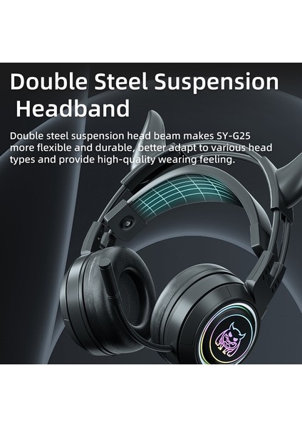 SY-G25 Devil Ears Tasarım Rgb Aydınlatma Kablolu Kontrol Oyun Kulaklık 3D Çevresel Ses Oyun Kulaklığı Hd Mikrofonlu-Mor (Yurt Dışından)
