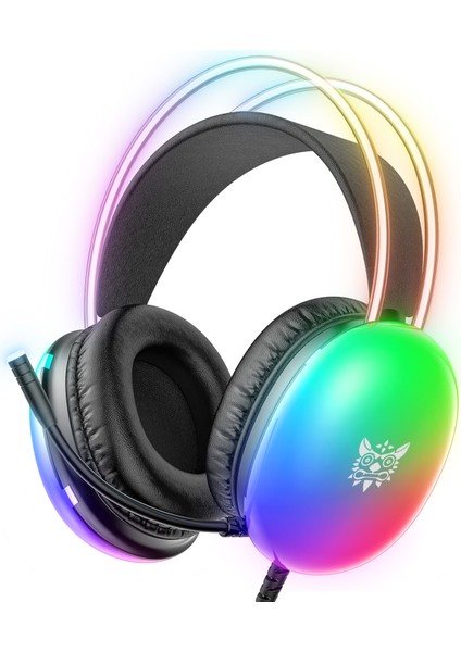 Onıkuma X25 3.5mm+Usb Kablolu Kulak Üstü E-Spor Kulaklık Kız Oyun Kulaklığı Rgb Açık-Siyah (Yurt Dışından)