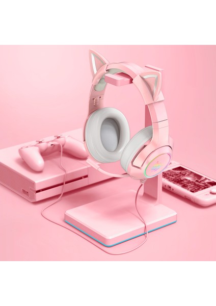 Onıkuma K9 Sevimli Kedi Kulak Kız Oyun Kulaklıkları Kafaya Monte Pc Stereo Kulaklık Mikrofonlu Kulaklık LED Işık-Siyah (Yurt Dışından)