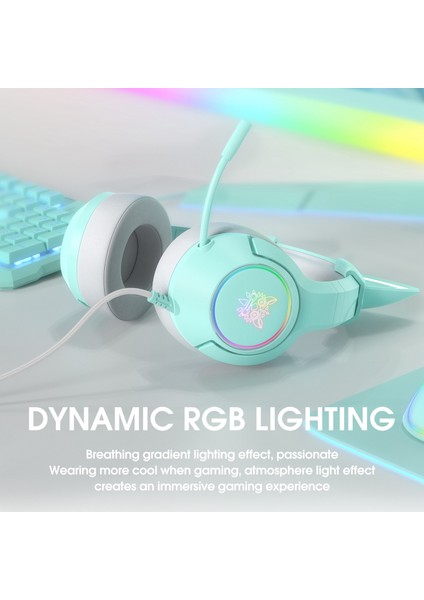 Onıkuma K9 Sevimli Kedi Kulak Kız Oyun Kulaklıkları Kafaya Monte Pc Stereo Kulaklık Mikrofonlu Kulaklık LED Işık-Yeşil/kulaklı (Yurt Dışından) indirimleri
