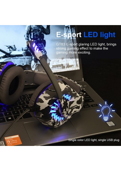 Ovleng GT83 Kamuflaj Başa Monte Oyun Kulaklığı Pc Için LED Aydınlatma E-Spor Kulaklık, Usb+2*3.5mm Fiş-Kamuflaj Yeşil (Yurt Dışından)