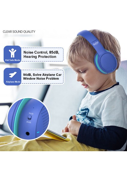 Gorsun E66 85/94DB Ses Limitli Kulak Üstü Bluetooth Kulaklık Çocuk Katlanabilir Kulaklık-Mavi (Yurt Dışından)