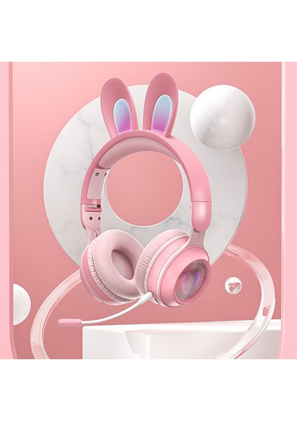 Ke-01 Sevimli Tavşan Kulak Katlanabilir Kulaklık Stereo Müzik Kablosuz Bluetooth Mikrofonlu Kulaklık-Mor (Yurt Dışından)