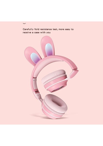Ke-01 Sevimli Tavşan Kulak Katlanabilir Kulaklık Stereo Müzik Kablosuz Bluetooth Mikrofonlu Kulaklık-Mor (Yurt Dışından)