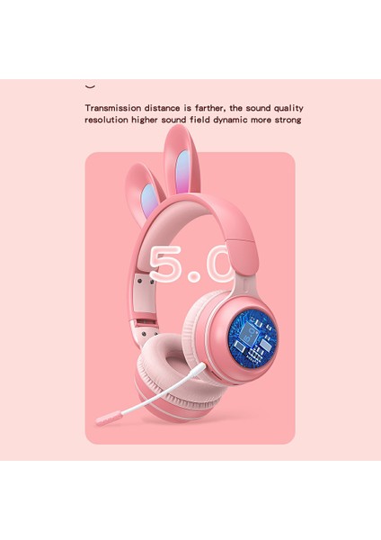 Ke-01 Sevimli Tavşan Kulak Katlanabilir Kulaklık Stereo Müzik Kablosuz Bluetooth Mikrofonlu Kulaklık-Mor (Yurt Dışından)