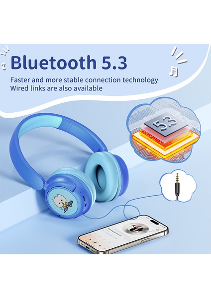 Wıwu Ktd-2 Çocuk Kulak Üstü Bluetooth Kulaklık Kablosuz Kulaklık Çocuk Müzik Kulaklık-Mavi (Yurt Dışından)