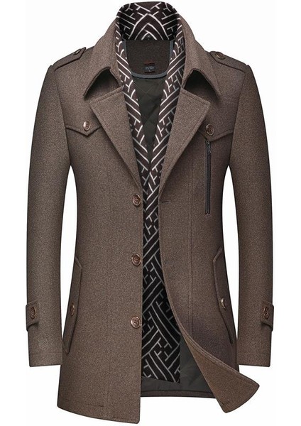 Erkek Yünlü Ceket Sonbahar ve Kış Erkek Eşarp Yaka Mont Kaban modelleri