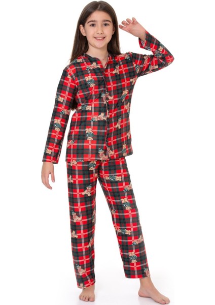 Kız Çocuk Ekose Desenli Pijama Takımı 12135