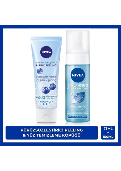 Nıvea Pürüzsüzleştirici Organik Pirinç Nazik Yüz Peeleng 75ML ve Canlandırıcı Yüz Temizleme Köpüğü 150ML